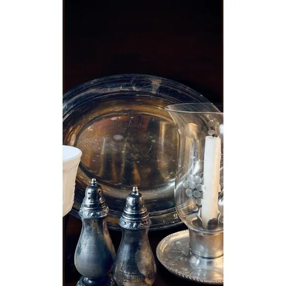 Grandmillennial Tabletop Decor Set – Silverplate & Milk Glass Vignette - Picture 4 of 8